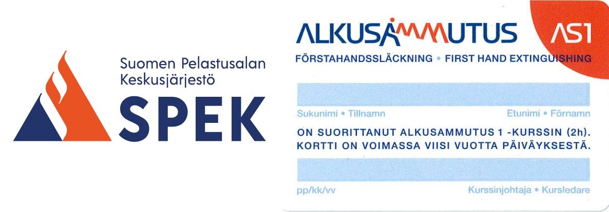 Alkusammutuskortin etupuoli: logo ja teksti Suomen Pelastusalan Keskusjärjestö SPEK